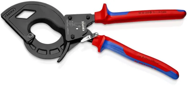Knipex kabelschaar (ratelprincipe, 3-traps) zwart geatramenteerd, met meercomponentenhandgrepen 320 mm